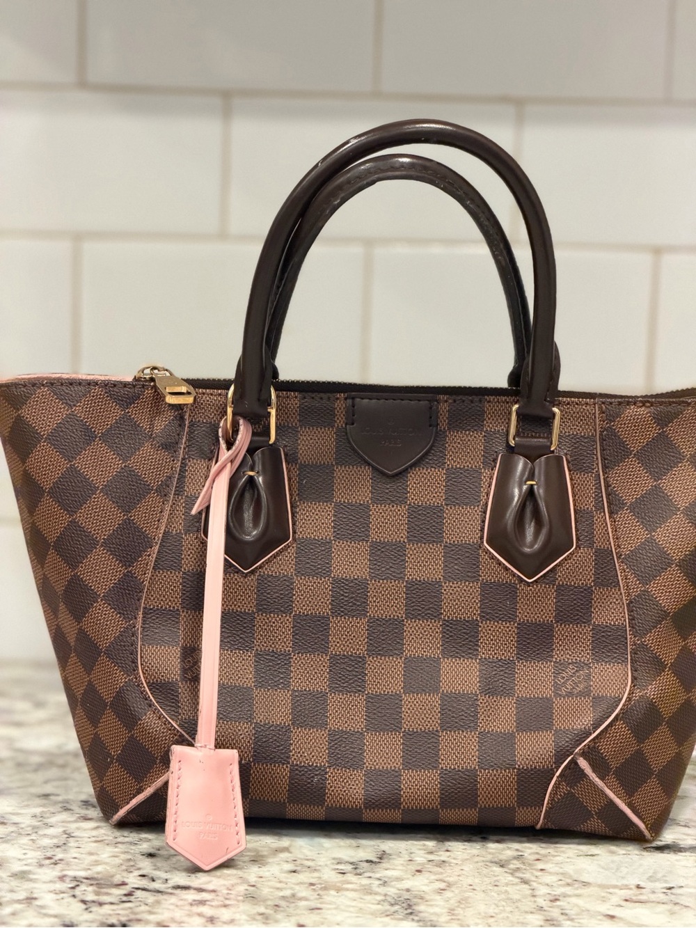Louis Vuitton Damier Ebene Satchel with Pink Tag - Picture 7 of 16